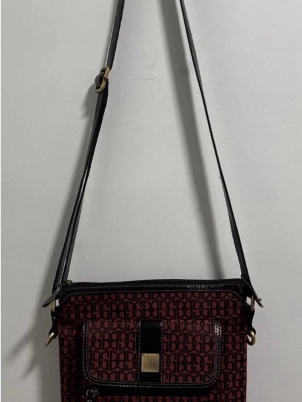 Giani Bernini Red Patterned Crossbody Bag with Black Trim